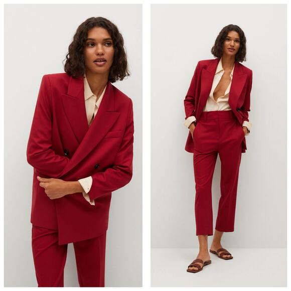 Mango Jackets & Blazers - Mango Double-Breasted Structured Oversized Blazer Women’s Size Small Red